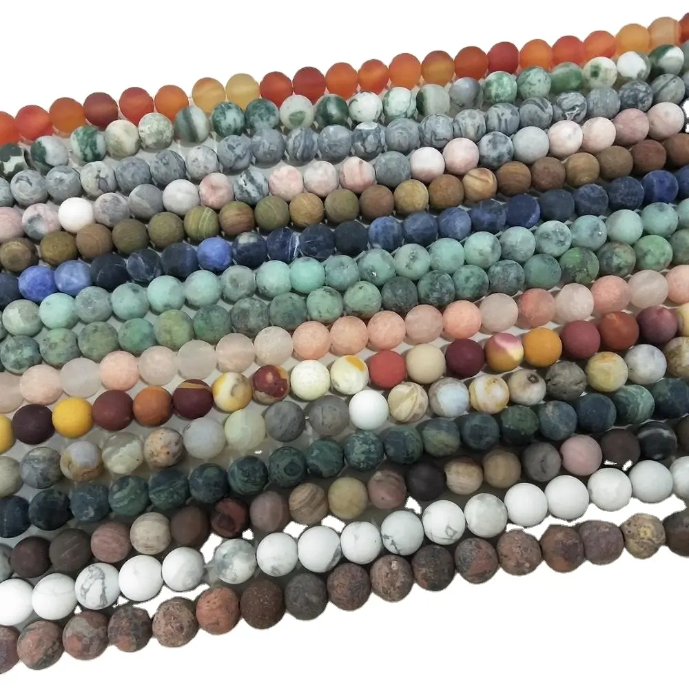 Perles rondes semi-précieuses en pierres précieuses givrées mates naturelles pour la fabrication de bijoux, collier et bracelet