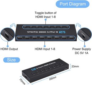 Conmutador <span class=keywords><strong>HDMI</strong></span> SYONG 8 en 1, 4K30Hz <span class=keywords><strong>HDMI</strong></span> 1.4, HDCP 2.2, Conmutador 3D con Control Remoto IR, Conmutador <span class=keywords><strong>HDMI</strong></span> de 8 Puertos para TV, Proyector, PC, Pantalla LED - Product Image 3