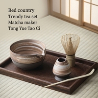 Ensemble de Matcha en Grès Céramique Grossier, Outils de Préparation du Thé, Bol à Matcha en Céramique, Fouet à Matcha (Chasen) Style Japonais, Origine Dehua, Emballé en Coffret Cadeau, avec Bec Verseur