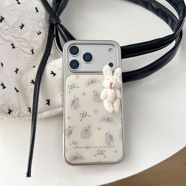 Electroplating Rabbit Plush Toys Case Shockproof TPU Side PC Back Slim Phone Case for iPhone 17 Pro Air 17 Pro Max 17