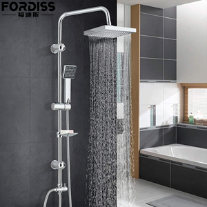 Ensemble de <span class=keywords><strong>douche</strong></span> simple avec pomme de <span class=keywords><strong>douche</strong></span> réglable en hauteur, en chrome ou nickel brossé, avec support, fixation par perçage, robinet d'<span class=keywords><strong>angle</strong></span> - Product Image 1
