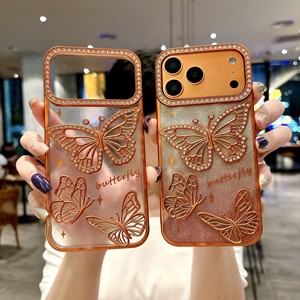 Funda de Teléfono con Pedrería y Mariposas para Mujer/Niña, Compatible con <span class=keywords><strong>iPhone</strong></span> 17 <span class=keywords><strong>Pro</strong></span> <span class=keywords><strong>Max</strong></span>, 17 Air, 16, 15, 14, <span class=keywords><strong>13</strong></span>, 12, Diseño Degradado Naranja Brillante de Lujo - Product Image 1