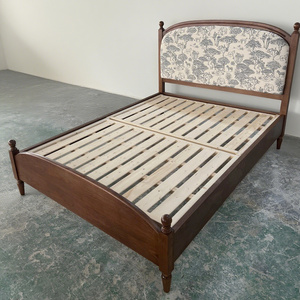 "Forest Scroll" Retro Solid Wood Upholstered <strong>Bed</strong> (<strong>Dark</strong> <strong>Brown</strong> <strong>Frame</strong> + Jungle Print Upholstery) - Product Image 3