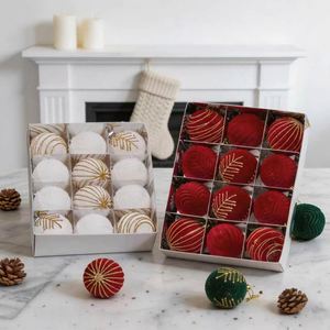 Luxury Flocked Circle Christmas <b>Tree</b> <b>Ornaments</b> 12Pcs 6cm Colorful Hanging Decorations - Product Image 1