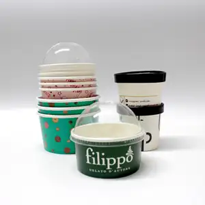 Bañera de helado reciclable con tapa, taza de helado segura, con logotipo personal, diseño personalizado