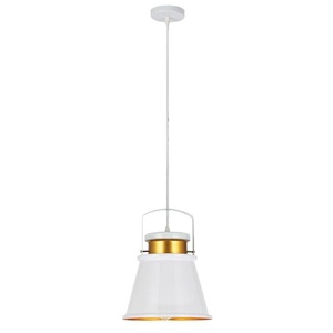 Lampada a sospensione da interno E27, colore bianco e oro, dimensioni 25x25 cm; ideale per illuminare e decorare spazi moderni. - Product Image 1