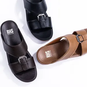 factory wholesale high quality traditional design pu leather flat insole naal arabic slippers gulf region men's sandals