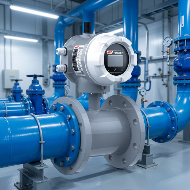 Smart Magnetic Stainless Steel Electromagnetic Flow Meter Digital Transmitter OEM High Accuracy for Water Gas Air RS485 AKE