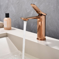 Robinet de salle de bain en or rose, monocommande, monotrou, corps carré, finition polie, robinet de lavabo moderne
