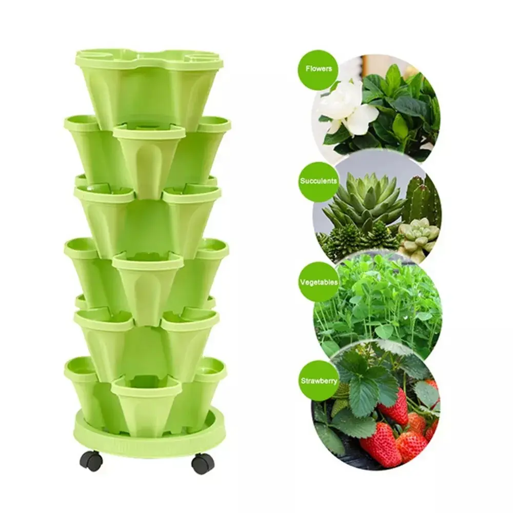 Fioriera da giardino verticale vaso per piante impilabile a 5 livelli con ruote mobili vasi per piante intelligenti per verdure e fiori