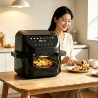 Friteuse à air compacte et populaire, 10L, avec fenêtre et circulation d'air chaud à 360°, sans huile, pour la famille, avec menus, pour poulet, numérique, pour usage domestique