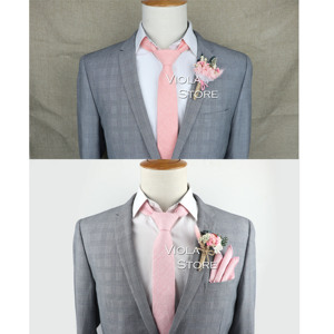 Nueva Corbata Colorida Lisa 100% Algodón de 6cm Estilo Skinny en Rosa y Azul Cielo para Vestir en Bodas, Fiestas y Esmoquin, Accesorio para Hombre, Regalo, Pajarita y Corbatín - Product Image 2