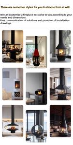 Poêle à bois <span class=keywords><strong>suspendu</strong></span> autoportant en acier <span class=keywords><strong>moderne</strong></span> pour intérieur avec fenêtre circulaire en verre, design unique pour salon - Product Image 3