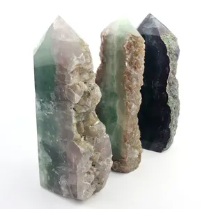 Wholesale natural healing quartz towers Big size semi-polished fluorite crystal wand point for decoration