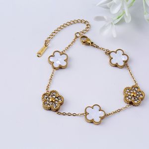 Bracciale con Cinque Quadrifogli in Madreperla per Donna, Stile <span class=keywords><strong>Pandora</strong></span>, Gioiello di Lusso alla Moda - Product Image 1