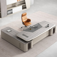 Ensemble de bureau exécutif moderne et minimaliste haut de gamme, design en forme de barre, grand bureau avec tiroirs, bibliothèque, finition sans peinture, ensemble de chaises
