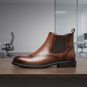 Botas <span class=keywords><strong>Chelsea</strong></span> de Plataforma con Punta Cerrada Estilo Británico para Hombre, Parte Superior de Cuero PU, Cierre Deslizante, Antideslizantes, Transpirables - Product Image 1