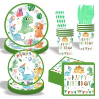 Vaisselle jetable sur le thème des dinosaures de dessin animé, monde dinosaure, fête d'anniversaire pour bébés et enfants, assiettes, serviettes, gobelets pour 10 invités