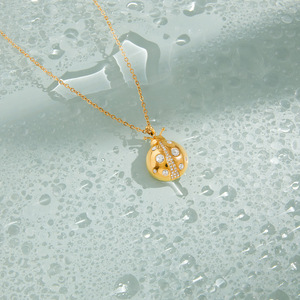 Collar con colgante de mariquita, diseño de insecto de cristal en tono dorado, joyería para uso diario - Product Image 4