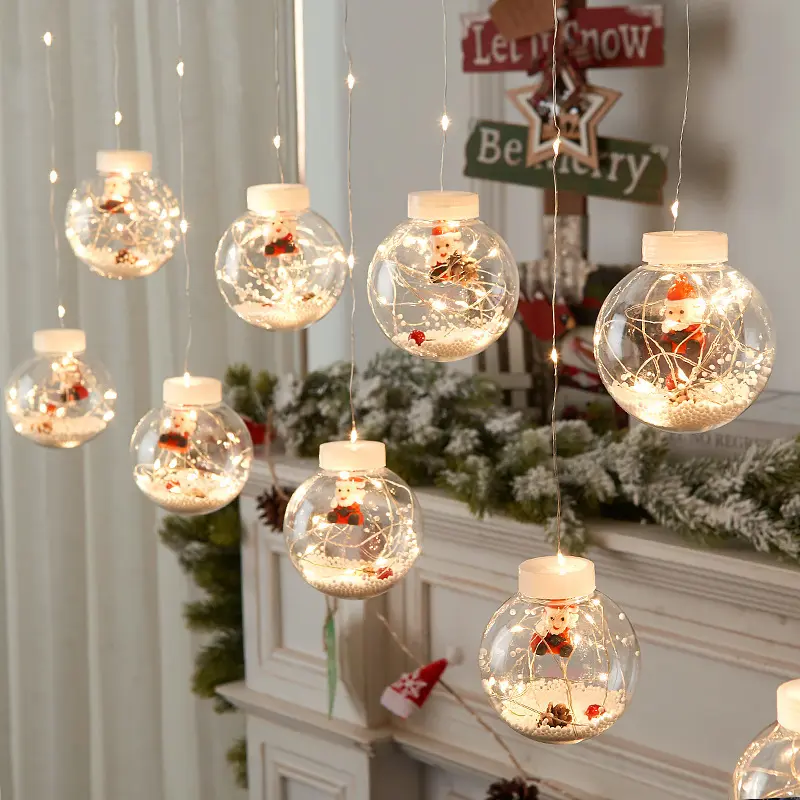 10 luci natale babbo natale pupazzo di neve natale Wishing Ball String luci per tende per la finestra di casa Indoor Outdoor Patio Lawn decorazioni fai da te