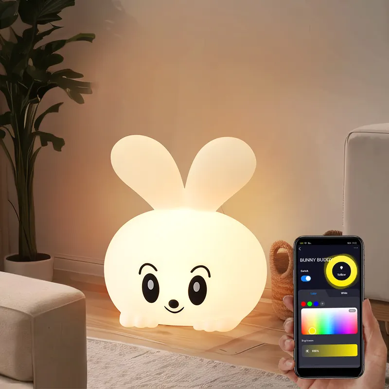 Tuya APP Control RGBW LED Cute Bunny Rabbit Night Light con batería recargable