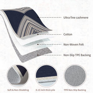 Tapis Bohème Pliable en Cachemire Ultrafin, Rectangulaire, Antidérapant, pour Chambre à Coucher, Moquette Mur-à-Mur, Motif Géométrique, Bleu Grammy - Product Image 1