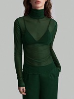 Offre Spéciale femmes voir à travers Blouse Sexy manches longues Transparent Mesh Tops