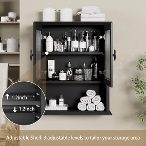 <span class=keywords><strong>Armoire</strong></span> murale <span class=keywords><strong>noire</strong></span> pour salle de bain avec porte cannelée, <span class=keywords><strong>armoire</strong></span> à <span class=keywords><strong>pharmacie</strong></span>, organisateur de rangement au-dessus des toilettes pour les espaces de salle de bain modernes - Product Image 4
