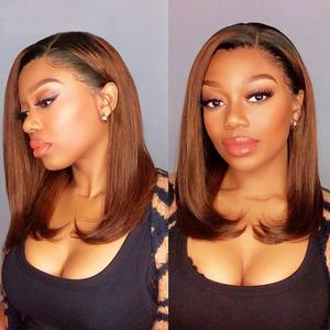 Perruque Courte Carré Économique <span class=keywords><strong>Cheveux</strong></span> Marron Mèches Lisses Soie Bob Lace Frontale Closure Fournisseurs - Product Image 3