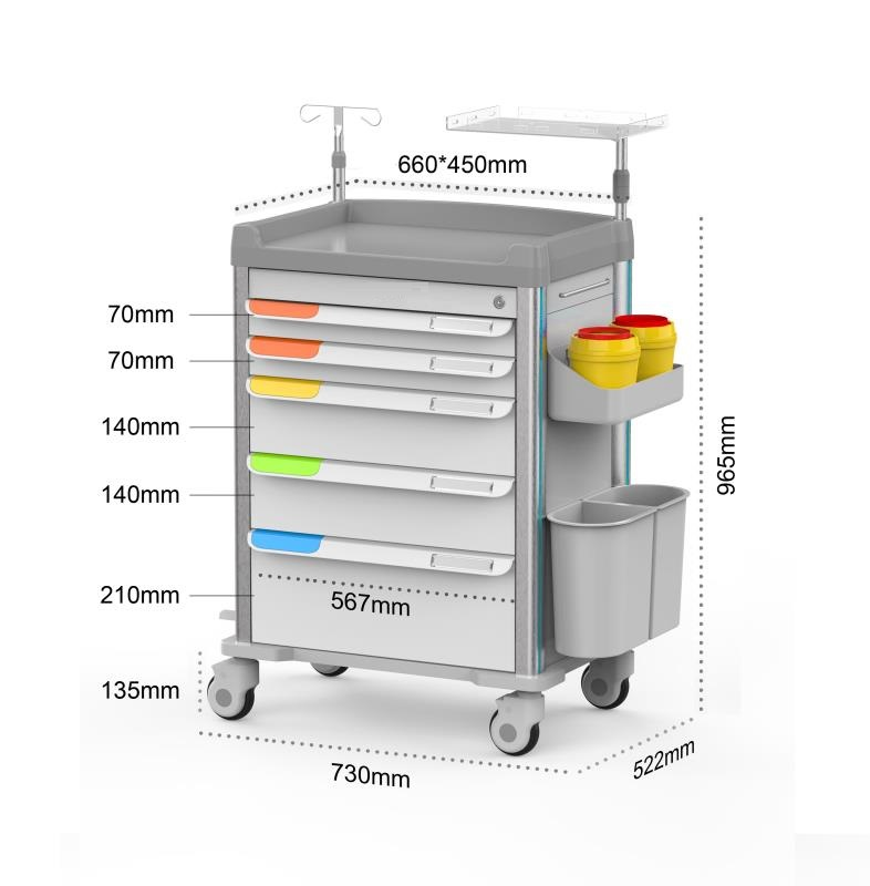 Carrito de Hospital multifuncional, carrito de medicina, carrito de servicio ABS