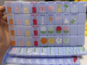 Fichas de Mahjong Americanas con Estampado de Vacaciones en la Playa, Color Morado Suave, Tema de Isla Tropical - Product Image 3