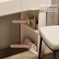Commode de chambre vintage en bois massif style crème avec tiroirs intégrés, coiffeuse multifonctionnelle avec chaise et miroir éclairé