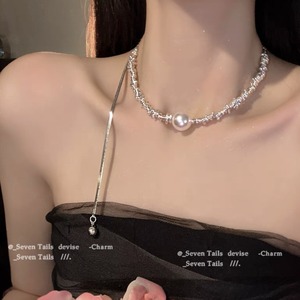Silver Snake Bone Chain Pearl Necklace 122mm For Women Everyday Wear - Product Image 3