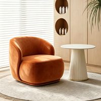 Fauteuil de détente en velours de style minimaliste moderne, rembourré en tissu et éponge, avec pieds en bois, pour salon, chambre, hôtel, bureau