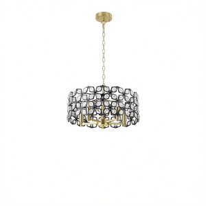 Modern 5-<b>Light</b> 19-Inch Geometric Crystal <b>Black</b> <b>Gold</b> <b>Pendant</b> Chandelier For Dining Living Kitchen - Product Image 1