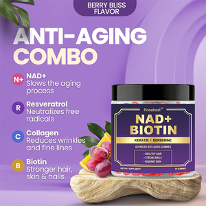 Integratore Naturale Anti-età OEM con Etichetta Privata, 9 in 1, Gommose Pure di NAD e Biotina con Resveratrolo e Collagene per Capelli, Pelle e Unghie - Product Image 2