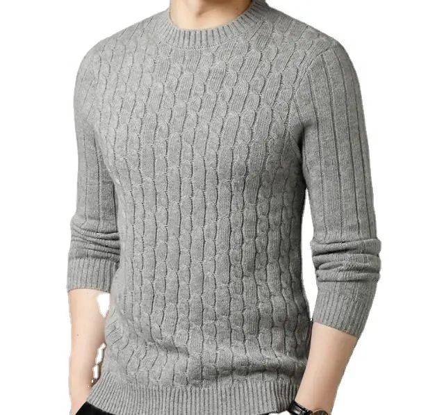 Groothandel Nordic Noorse Mannen Crew Neck Wol Kabel Gebreide Trui Jumper Trui