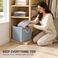 Cube de rangement en tissu écologique, pliable, avec poignées en corde de coton, facile à nettoyer, pour vêtements et jouets