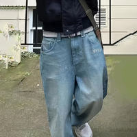 Fabricant OEM - Jeans pour hommes - Denim vintage délavé - Coupe ample et droite - Pantalon avec poche arrière et broderie de lettres