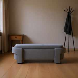 Panca Imbottita in Ciniglia Grigia 51.5''x20.5''x17'' con Vano Contenitore per Soggiorno, Ingresso, Camera da Letto, Stile Moderno Contemporaneo - Product Image 2