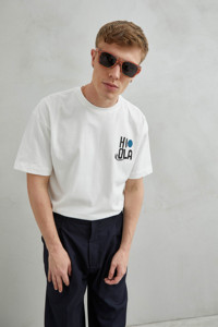 T-shirt unisexe Imperio HI-OLA-HOLA à imprimé décontracté, col rond, 100% coton respirant, manches courtes, blanc pour homme - Product Image 2