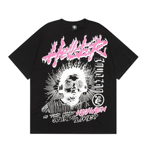 Camiseta Casual de Algodón para Hombre al por Mayor de Moda de Verano Talla Grande Hellstar en Negro con Diseño en Blanco e Impresión Digital - Product Image 1
