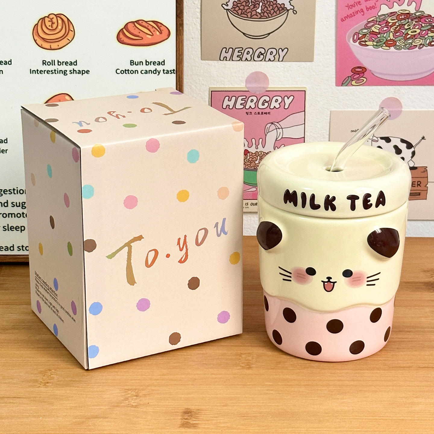 [Color Box Packaging] Pearl Straw Cup - Cat