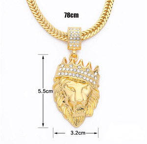 <span class=keywords><strong>Ciondolo</strong></span> da uomo alla moda <span class=keywords><strong>con</strong></span> testa di <span class=keywords><strong>leone</strong></span> Hip-Hop in lega <span class=keywords><strong>con</strong></span> corona placcata in oro <span class=keywords><strong>con</strong></span> diamanti Design unico alla moda della <span class=keywords><strong>collana</strong></span> - Product Image 2