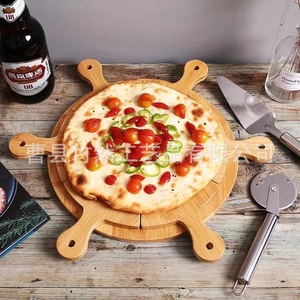 Plateau à pizza en bambou avec poignées, planche de service de 30 cm pour la cuisson et la découpe - Product Image 1