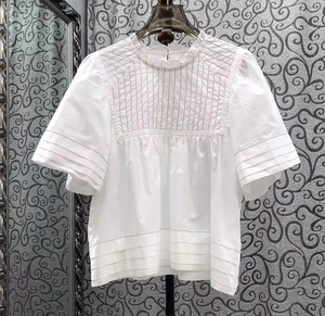 100% Baumwollblusen Hemd 2026 Frühling Sommer Designer Mode Damen Perlen-Deko Kurzarm Weiß Schwarz Rosa Lässiges Vintage-Oberteil - Product Image 3