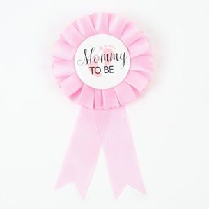 Achetez le badge d'anniversaire HLC bleu et rose, imperméable, en soie, 8x16cm, rond, en fer blanc, pour future maman et future papa, révélation du sexe - Product Image 5