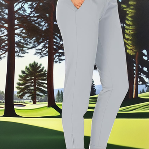 Pantalon décontracté gris clair pour femme, coupe ajustée, taille élastique, respirant, en tricot de spandex et polyester, couleur unie, pour le golf - Product Image 2