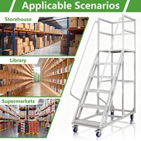 Échelle mobile multifonctionnelle avec plateforme de travail, passerelle industrielle, escalier en acier, design moderne pour usage en entrepôt