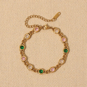Parures de bijoux pour femmes tendance, en acier inoxydable, zircon <span class=keywords><strong>CZ</strong></span>, collier, bracelet, mariage, plaqué or, pierres précieuses colorées - Product Image 6